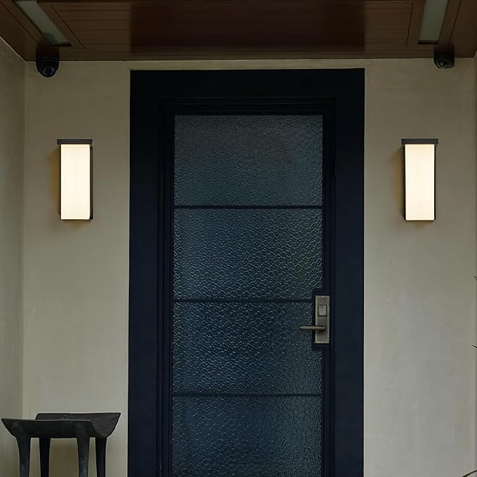 Maxxima 14" LED Porch Lantern Outdoor Wall Light, Black with Frosted Lens, 2500 Lumens, 5 CCT 2700K/3000K/3500K/4000K/5000K, Modern Exterior Patio Sconce Lantern