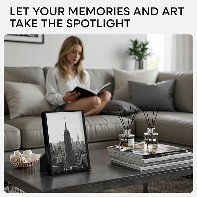 Homeforia 8x12 Picture Frame Black, High End Metal 8 x 12 Poster Frames with Mat 6 by 8 for Photo, 12x8 Frame Matted to 6x8 inch Print, 8by12 Wall or Tabletop Frame, Tempered Glass, Wall Kit, Set of 4