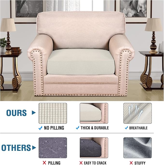 H.VERSAILTEX Super Stretch Individual Seat Cushion Covers Sofa Covers Couch Cushion Covers Slipcover Sets Thick Jacquard Textured Twill Fabric (1 Piece Chair Cushion Cover, Cream)