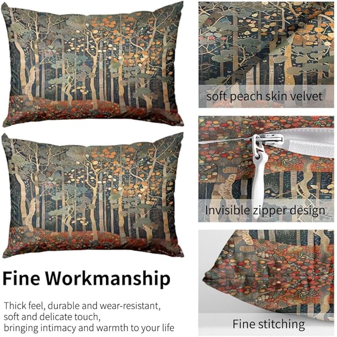 William Morris Pillowcases Set of 2 Rustic Forest Bed Pillow Protectors with Zipper Standard Size Woodland Tree Throw Pillow Covers for Couch Vintage Art Nouveau Bedding Decorative 30"X20"