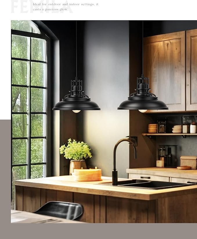 FEMILA 12" Modern Pendant Lights Kitchen Island, Black Pendant Light Fixtures for Foyer Cafe Kitchen, Adjustable Height, 2 Pack, 4FY15-MP-2PK BK-1