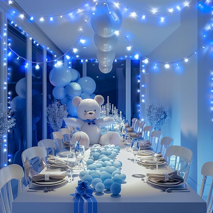 JMEXSUSS 400 LED Christmas Lights Indoor Outdoor, 132 ft 8 Modes Blue and White String Lights Plug in with Remore, Christmas Tree Lights for Bedroom Party Outside Patio Tree Holiday Xmas Decorations