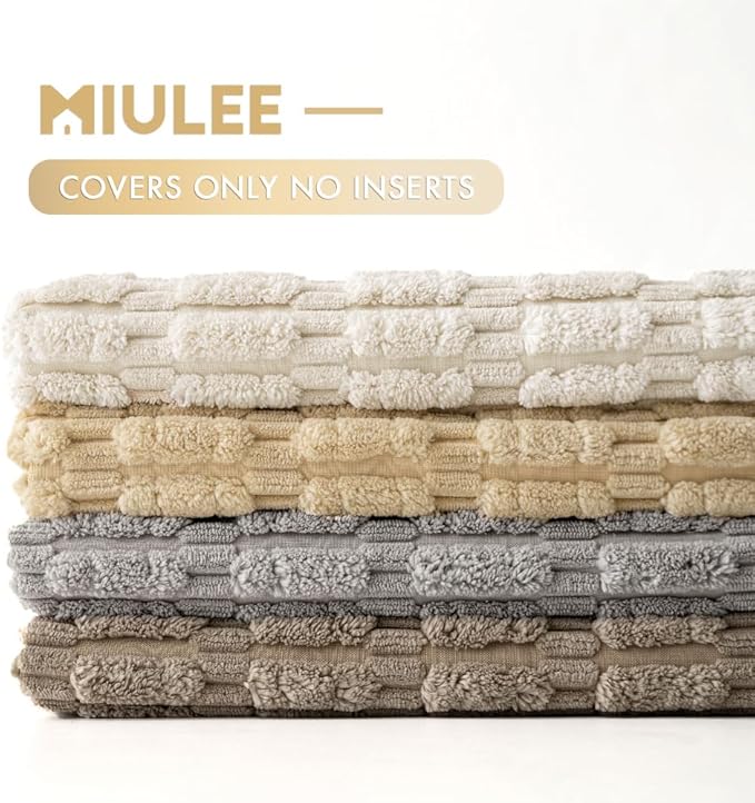MIULEE Pack of 4 Neutral Decorative Throw Pillow Covers 20x20 Inch for Couch Sofa Living Room Bed Rustic Farmhouse Boho Corduroy Soft Striped Pillow Covers Home Decor