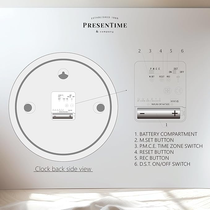 Presentime & Co 10" Atomic Wall Clock, Silent no Ticking, Automatically Sets Itself and Adjust to Daylight Saving Time by WWVB - Faux Stainless Steel Finish. (Home Office)