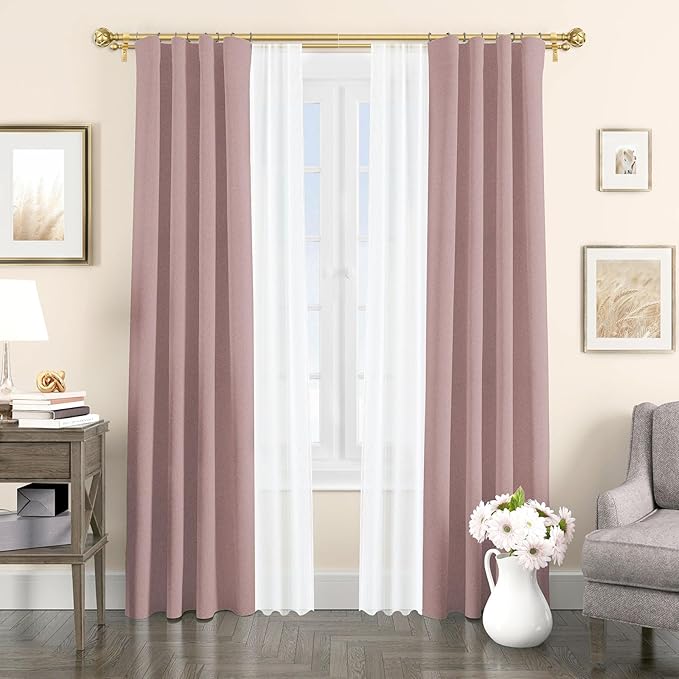KAMANINA 1 Inch Double Curtain Rods for Windows 72 to 144 Inches (6-12 Feet)，Warm Gold Heavy Duty Double Curtain Rod, Telescoping Drapery Rod with Netted Texture Finials