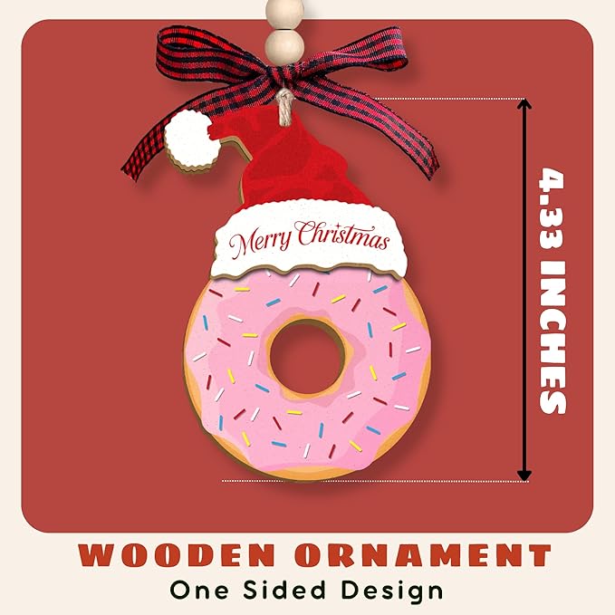 TUMSHANIP Donut Ornaments - Donut Christmas Ornament - Cake Ornaments for Christmas Tree - Food Dessert Lovers Gifts for Women, Men - Wood Ornament 2025