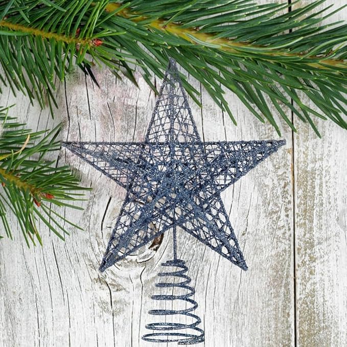 BinaryABC Christmas Tree Topper Star,Glittering Christmas Tree Decoration Ornaments,20cm (Dusty Blue)