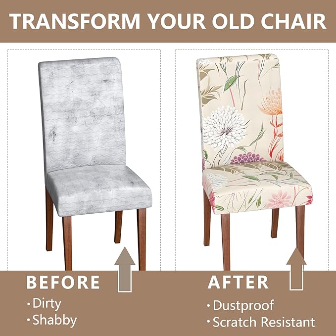 Stretch Dining Chair Covers Set of 2,Floral Print Chair Covers,Soft Removable Washable,Pet Friendly Furniture Protector,Universal Chair Slipcovers for Home, Kitchen,Ceremony Dining Room Seat