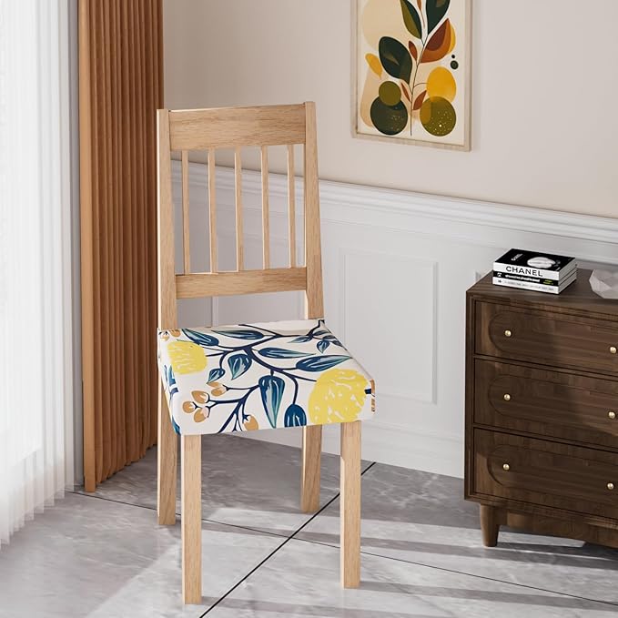 Stretch Dining Chair Seat Covers Set of 4,Dining Chair Slipcovers, Floral Printed Chair Covers,Soft Fabric Washable Upholstered Chair Seat Protector, No Rear Covers for Home Kitchen Dining Room