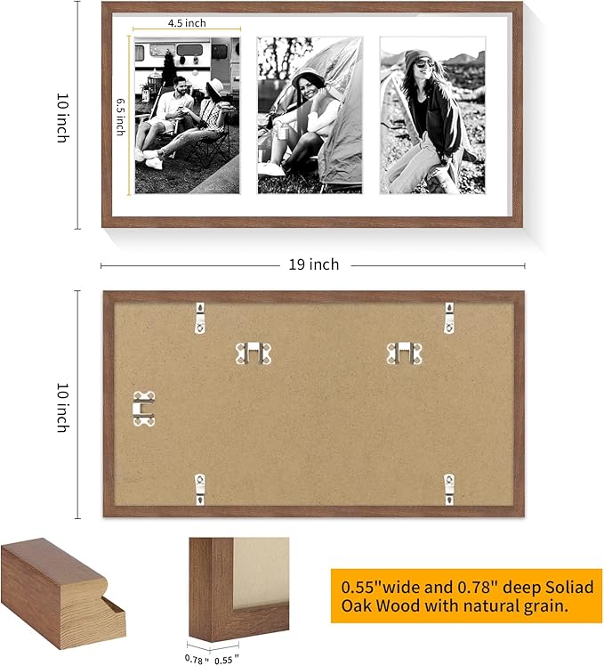 9x18 Oak Wood Picture Frame - 9x18 Photo Frame with Mat Display 3Pcs 5x7 Photos, 5x7 Picture Frame Wood, Natural Solid Wooden Picture Frames for Wall Art Photo and Prints(3 Pack, Walnut)
