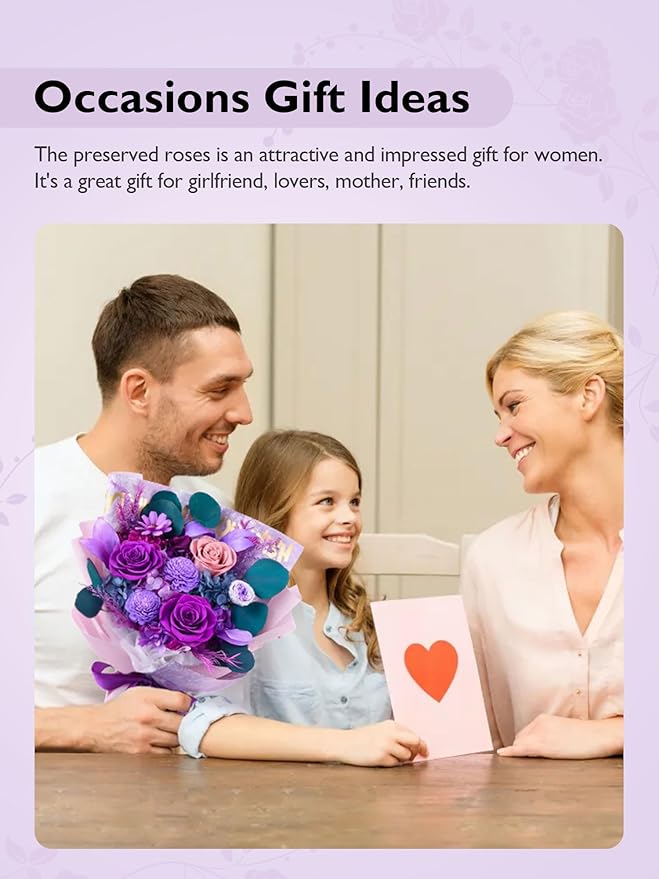 Eterfield Flowers for Delivery Prime, Christmas Forever Flowers Bouquet, Preserved Roses and Purple Flowers Birthday Gifts for Her Women Wife Mom Grandma Graduation Valentine's Day Mother's Day
