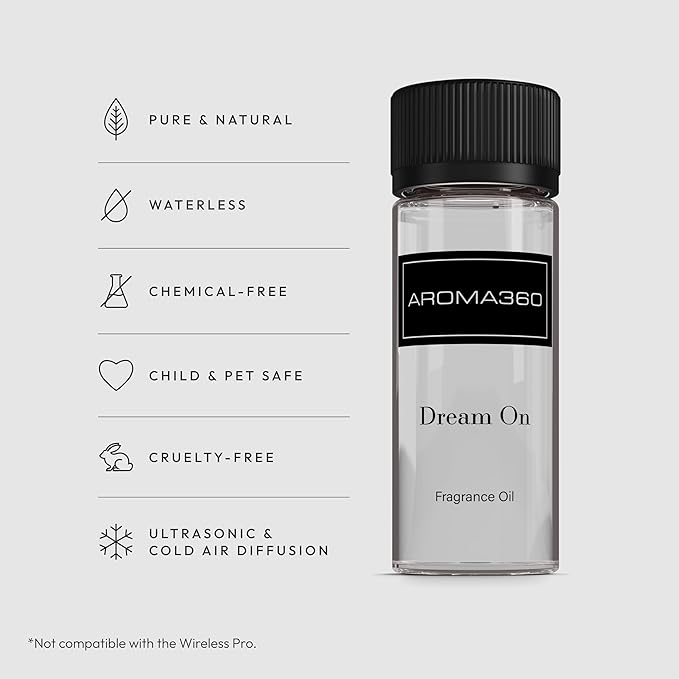 Aroma360 - Dream On Fragrance Oil Blend | Hotel Inspired for Luxury Essential Oil Diffusers | Aromatherapy Scent Diffuser Oil | Serene White Tea, Healing Aloe Vera, and Warm Earthy Cedar - 50ML