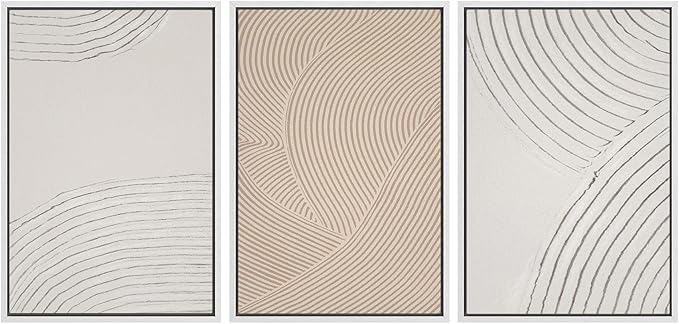 SIGNWIN Framed Canvas Print Wall Art Set Geometric Pastel Spiral Circles Shapes Abstract Illustrations Modern Art Decorative Nordic Chic Calm/Zen for Living Room, Bedroom, Office - 16"x24"x3 White
