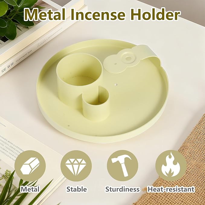 Multifunction Incense Holder, Sage Burner Holder, Palo Santo Holder Burner, 5.47" Ash Catch Tray, Smudge Stick Holder with Handle for Incense Sticks Incense Cone Candle, Yoga Meditation and Room Decor