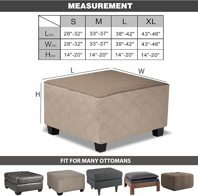 Ottoman Cover Square,Waterproof Square Ottoman Covers Thick Slipcover for Living Room,Washable Storage Footstool Furniture Protector for Dogs,Pets,Light Brown,Medium