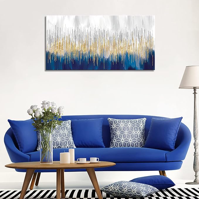 XXMWallArt FC3150 Abstract Wall Art Gold and Blue Canvas painting Artwork Painting Print for Living Room Bedroom Kitchen Home and Office Wall Decor