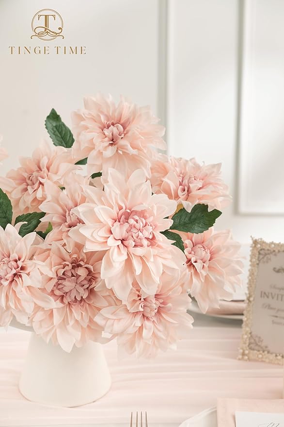TINGE TIME Artificial Flowers 20pcs Silk Dahlia 5"/6" Fake Flowers for DIY Wedding Bridal Bouquets Centerpieces Arrangements Party Baby Shower Home Decorations (Dusty Pink)