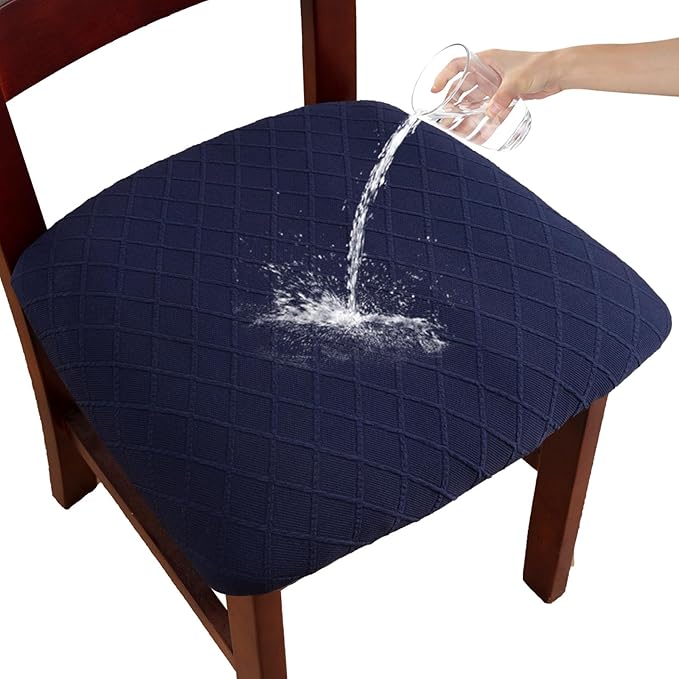 Waterproof Chair Seat Covers Set of 6 for Dining Room, Stretch Removable Washable Chair Seat Slipcovers for Home, Restaurant, Banquet,Kitchen Chair Seat Cushion Protector (Navy Blue,Small)