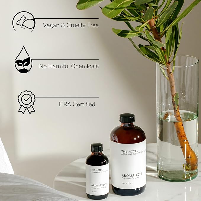 AromaTech The Hotel Aroma Essential Oil Blend: Luxury Hotel Inspired Aromatherapy with Lemon, Lavender, Peach & Pine for Ultrasonic Diffusers & Nebulizers - 16 fl oz, 500 mL