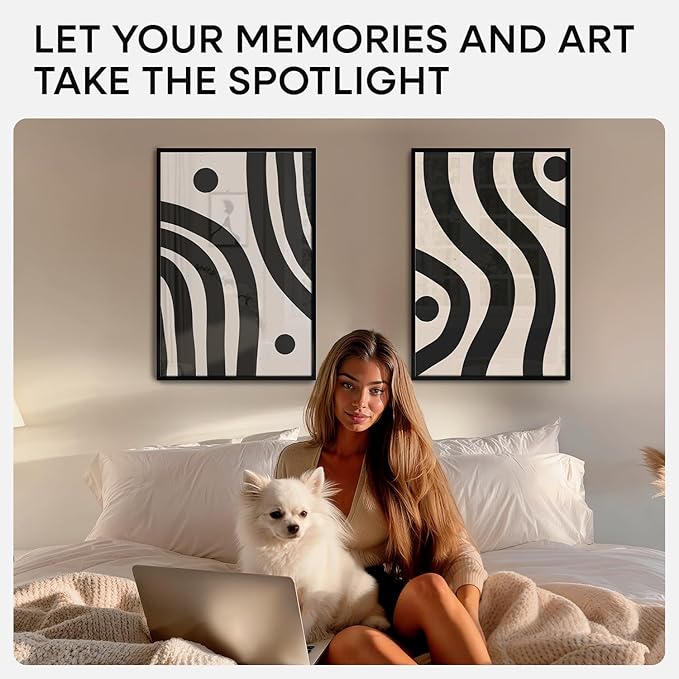 Homeforia 13x19 Picture Frame Black, High End Metal 13 x 19 Poster Frames with Mat 11 x 17 for Photo, 13x19 Black Frame Matted to 11x17 inch Print, 19x13 Thin Frame, Tempered Glass, Wall Kit, Set of 4
