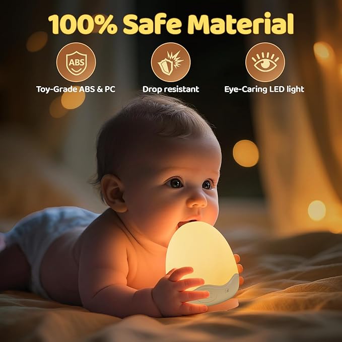 Baby Night Light for Kids,10 Brightness+10 Colors Egg Light for Nursery,Touch+Remote+3600mAh Rechargeable Egg Night Light for Baby Nursery,Warm Light for Breastfeeding 1h Timer&Portable,Newborn Gifts