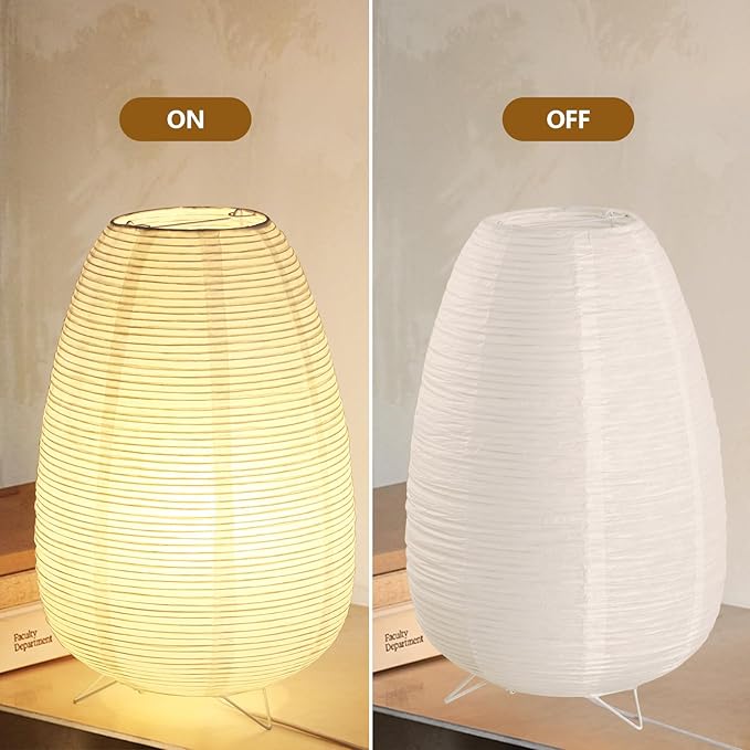 Rice Paper Lamp for Desk, Japanese Paper Table Lamp with 3 Color, Wabi-Sabi Style Bedside Lantern Lamps for Living Room/Bedroom/Bedside Night Light(Bulb Included)
