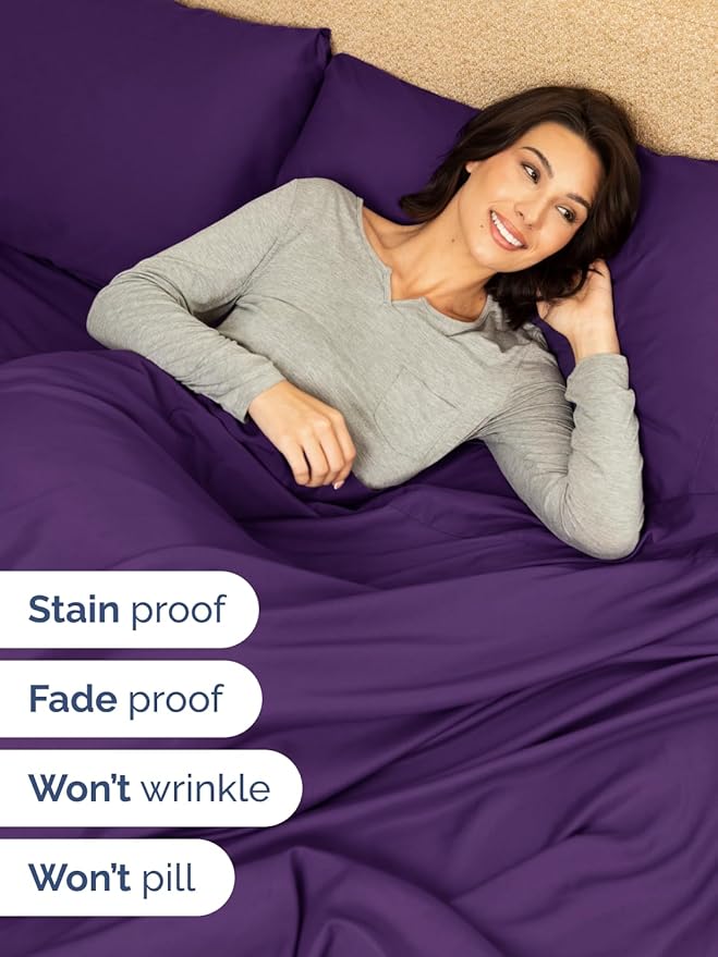 Extra Deep Twin Sheet Set - 4 Piece Breathable and Cooling Sheets - Hotel Luxury Bed Sheets Set - Easy & Secure Fit - Soft, Wrinkle Free and Comfy Sheets Set - Purple Sheet Set with Extra Deep Pockets