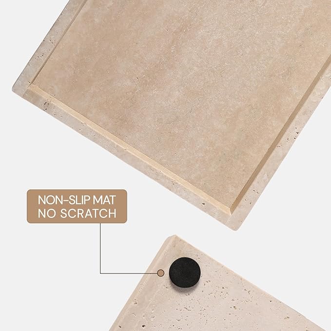 Koville Roman Travertine Tray, 12x8 Coffee Table Vanity/Decorative Tray for Jewerly, Watch, Perfume Candle Storage for Bedroom/Bathroom/Kitchen Countertop