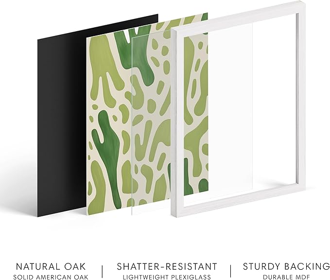 HAUS AND HUES Modern Abstract Wall Art - Blue and Green Living Room Art, Modern Artwork for Walls, Minimalist Picture for Living Room(Green Pattern, White Frame, 11x14)