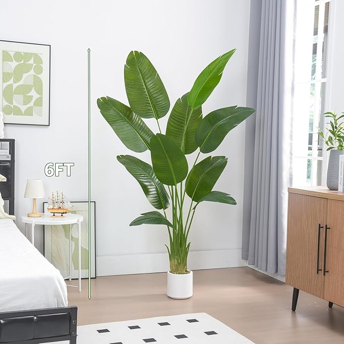 2 Pack Bird of Paradise Artificial Tree, 6Ft Tall Faux Plant, Fake Banana Leaf Plant Indoor, Faux Palm Tree Faux Floor Plants Tropical Tree in Pot, Present for Friend Housewarming Decor