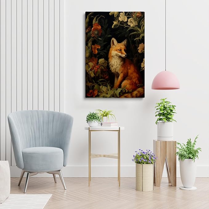 Vintage Fox Wall Art, Antique Fox Painting, Dark Academia Art, Victorian Animal Print, 12x16 Inch Framed Art for Bedroom, Nursery Decor