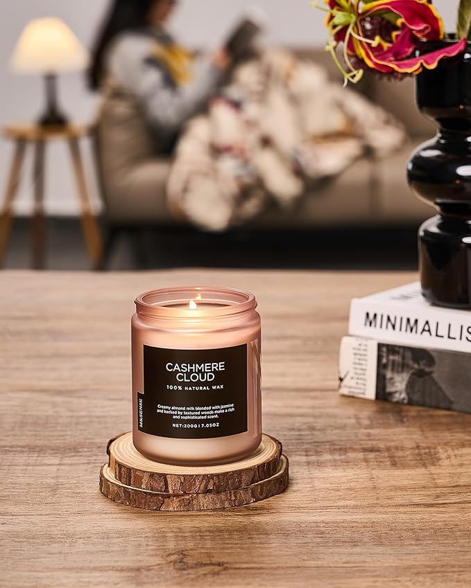 M&SENSE Creamy Almond Milk Scented Candles, Organic Natural Soy Wax Clean Non Toixc 7.05oz 50 Hour Slow Burning Candle for Bedroom Kitchen Home Decor, Housewarming Gifts for Women Men