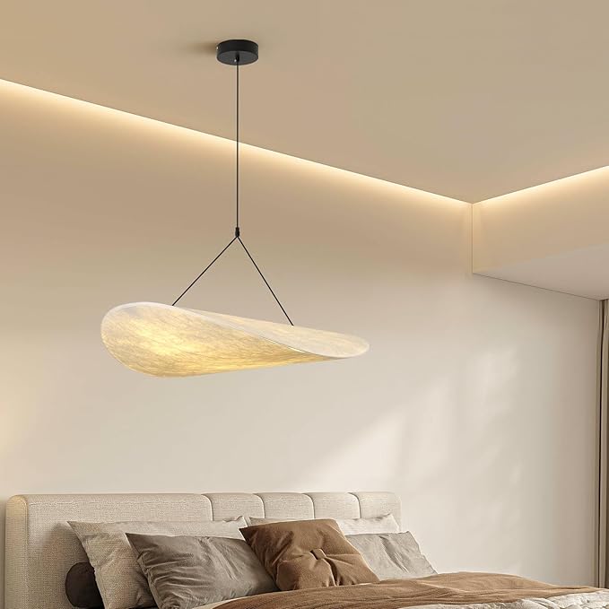 Japanese Wabi-Sabi Pendant Light, 27.56-Inch Imitation Silk Lampshade, Adjustable Height Hanging Lighting Suitable For Kitchen Island Foyer Lighting Fixtures , Living Room Lights Ceiling Decorations