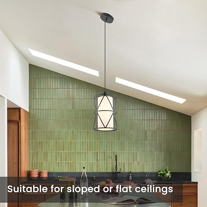 Industrial Black Pendant Lights, Modern Kitchen Island Farmhouse Hanging Light with Milk Glass for Hallway Sink Dining Room Bedroom