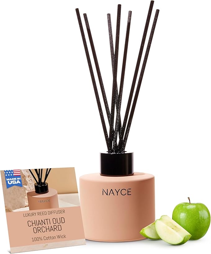 Nayce Luxury Reed Diffuser - Chianti Oud Orchard - Aromatherapy Essential Oil Diffuser Sticks - Hand-Poured in USA - Reed Diffusers for Home, Bathroom, Bedroom, Office Decor, Housewarming Gifts