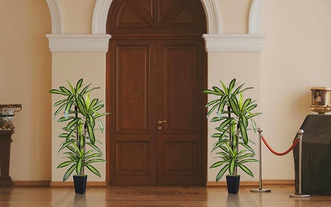 Artificial Dracaena Plant 6ft, Faux Tree with Black Tall Planter, Fake Yucca Silk Plants, Artificial Floor Trees for Home Office Room Decor Housewarming Gift Indoor