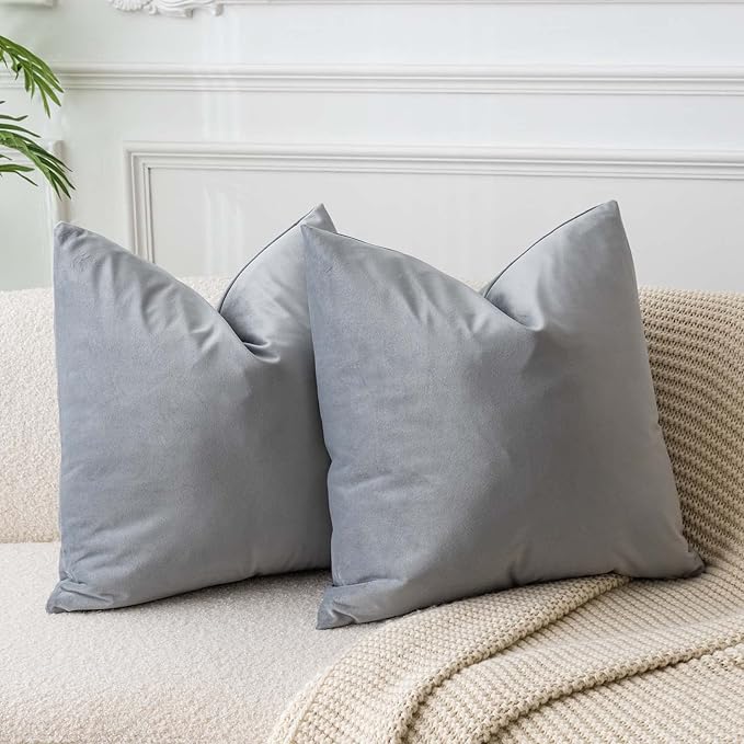 JUSPURBET Silver Gray Throw Pillow Covers Set of 2 Decorative 26x26 Velvet Pillow Covers for Couch Sofa Bed Soft Cushion Covers Cases with Invisible Zipper for Living Room Home Decor