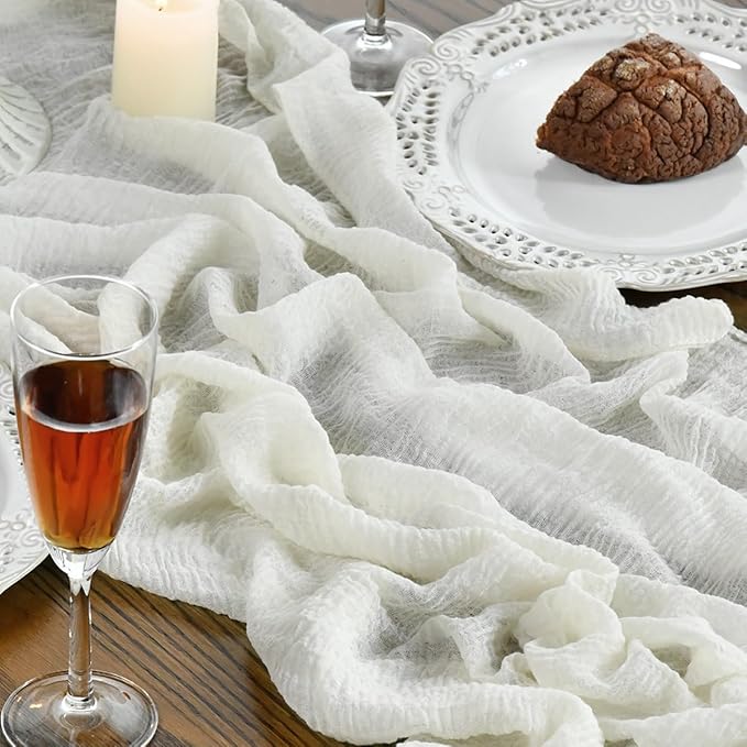 Artoid Mode Boho Cheesecloth Gauze Ivory Wedding Table Runner, 160 Inch Seasonal Fabric Kitchen Dining Holiday Table Decor for Home Party Indoor