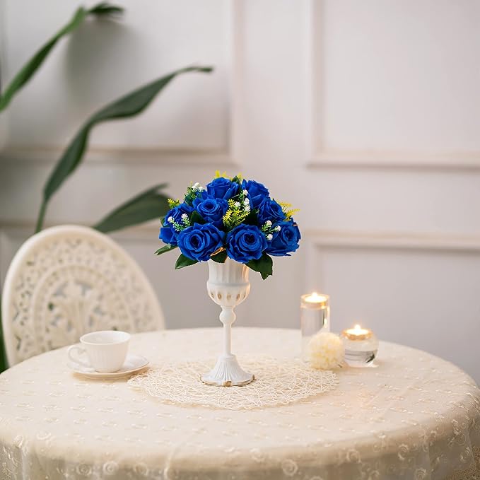 BLOSMON Royal Blue Flowers for Decoration: 10 Pcs Fake Roses Kissing Balls for Wedding Table Centerpieces - Artificial Floral Arrangements Home Baby Shower Birthday Party DIY Decor