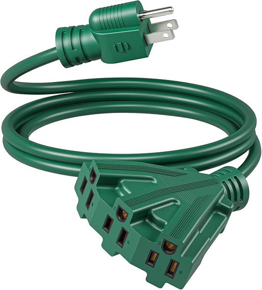 DEWENWILS 6FT Outdoor Extension Cord, Christmas Green Extension Cord 13A/1625W, Weatherproof 16/3 SJTW Power Cable with Multiple Outlet, Christmas Decor Landscaping String Lights, ETL Listed, 1 Pack