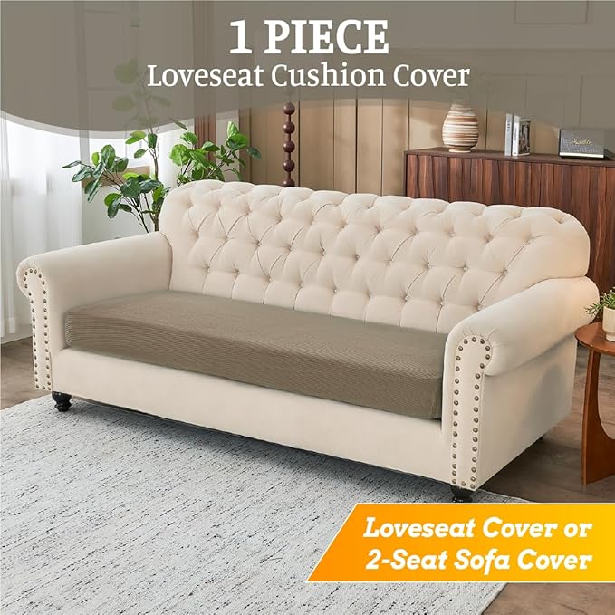 Sectional Couch Covers for Sofa Cushion L Shaped Couch Cover Washable Soft Couch Cushion Covers Stretch Sofa Slipcovers(1-Piece for Loveseat or Sofa 2-Seater, Khaki)