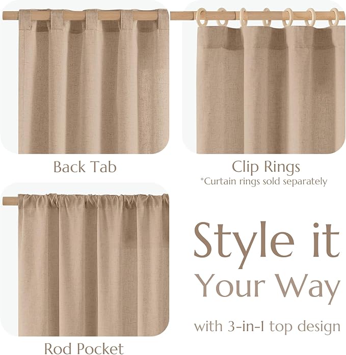 jinchan Linen Curtains for Living Room Drapes Rod Pocket Back Tab Linen Blend Farmhouse Curtains Window Treatments Panelsfor Bedroom Patio Door 2 Panels Inches Taupe W50 x L63