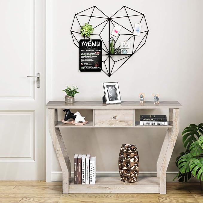 Safeplus 47" Accent Console Tables with Drawer and Shelf for Living Room Hallway Entryway