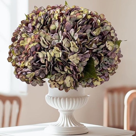 10PCS Fake Hydrangea Artificial Flowers Hydrangea Bouquet for Home Wedding Bridal Bouquet Office Party Table Centerpiece DIY Floral Decor (Autumn Purple)