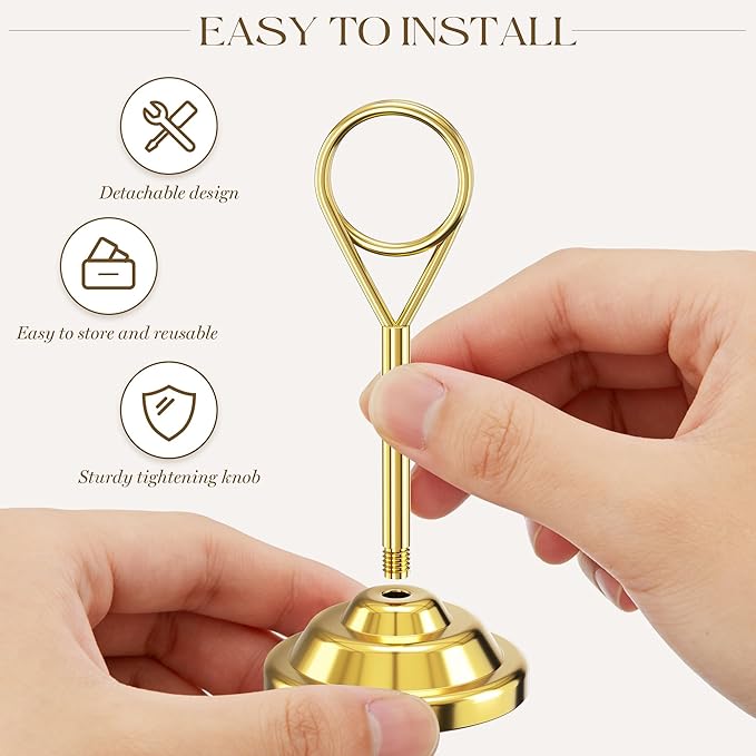 Urban Deco 16 Pieces Table Card Holder Place Card Holders 4 inches Steel Card Holders for Photos, Food Signs, Memo Notes, Weddings, Restaurants, Birthdays (Gold Round)