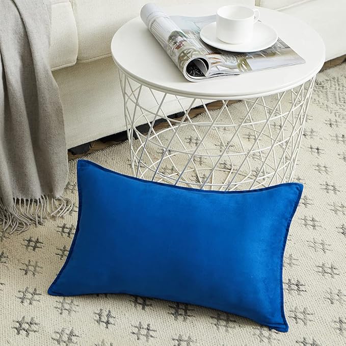 Fancy Homi 2 Packs Royal Blue Long Lumbar Decorative Throw Pillow Covers 14x24 Inch for Living Room Couch Bed Sofa, Modern Boho Home Decor, Soft Faux Suede Solid Rectangle Accent Cushion Case 35x60 cm