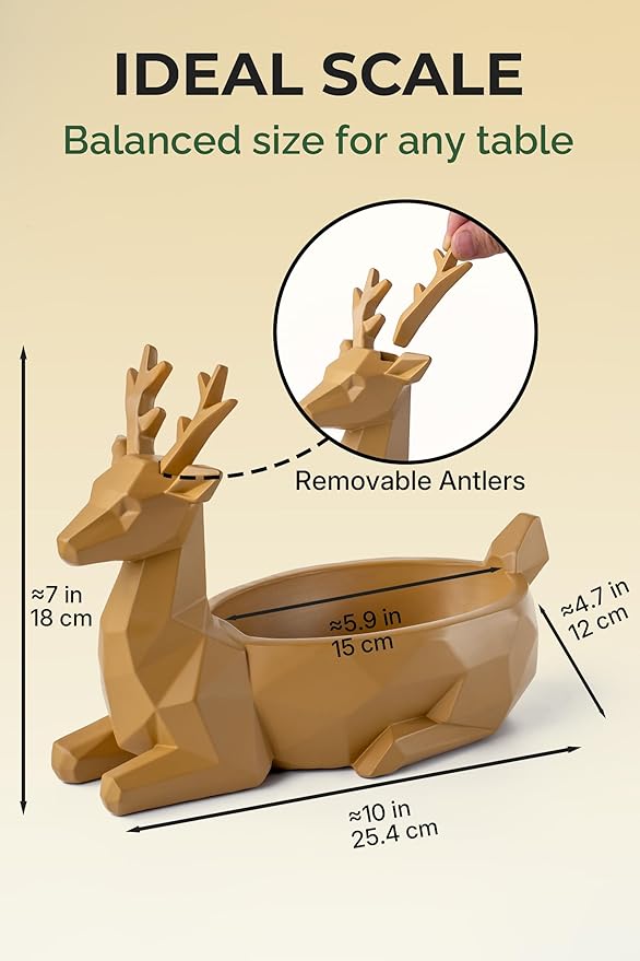 Low-Poly Deer Bowl, Christmas Decorations, Resin Reindeer Statue, Deer Candy Dish & Key Holder, Deer Desk Decor for Living Room, Entryway, Dining Table, Office, Shelves