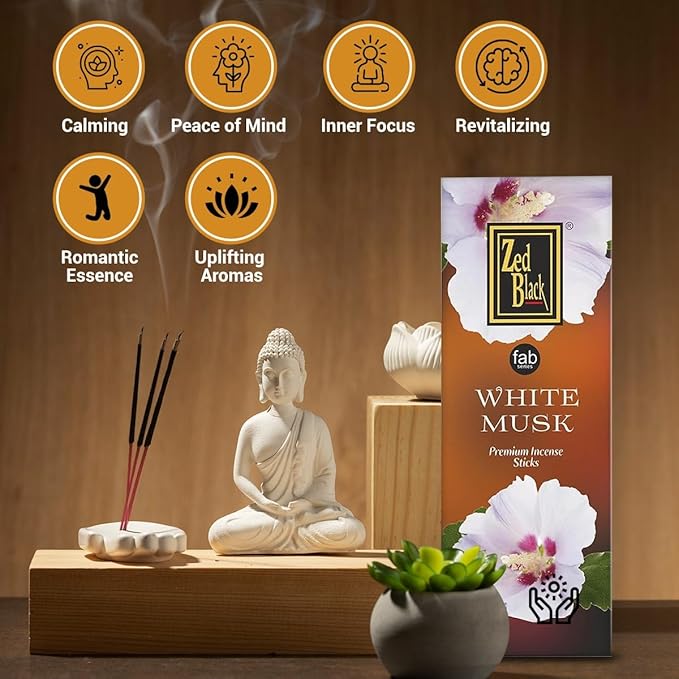 ZED Black White Musk Incense Sticks - 20 Sticks per Box & 6 Boxes Inside (Total 120 Sticks) |Premium Quality Incense Sticks for Relaxation & Yoga.