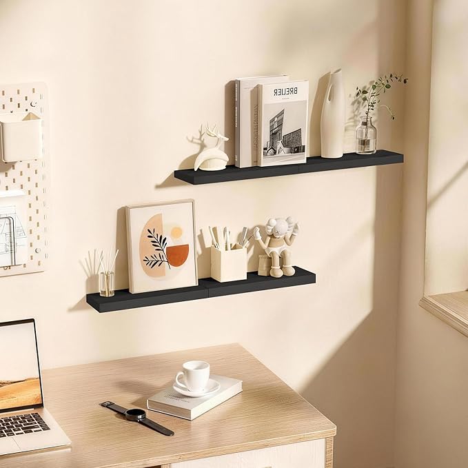 BAYKA Floating Shelves for Wall, 22.5 inches Black Wall Shelves for Bathroom, Bedroom, Living Room, Kitchen & Book, Hanging Display Decor Organizer Shelf with 22 lbs Capacity
