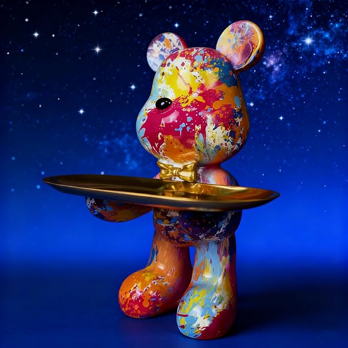 Bear Statue Resin Tray Sculpture for Home and Office Decor, Suitable for Bedroom, Living Room, Office on Table, Desktop, Shelves and Cabinet (Splash Dot)